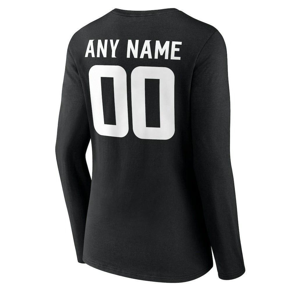 Minnesota Vikings Women's Team Authentic Personalized Name & Number Long Sleeve V-Neck T-Shirt - Black T-shirts