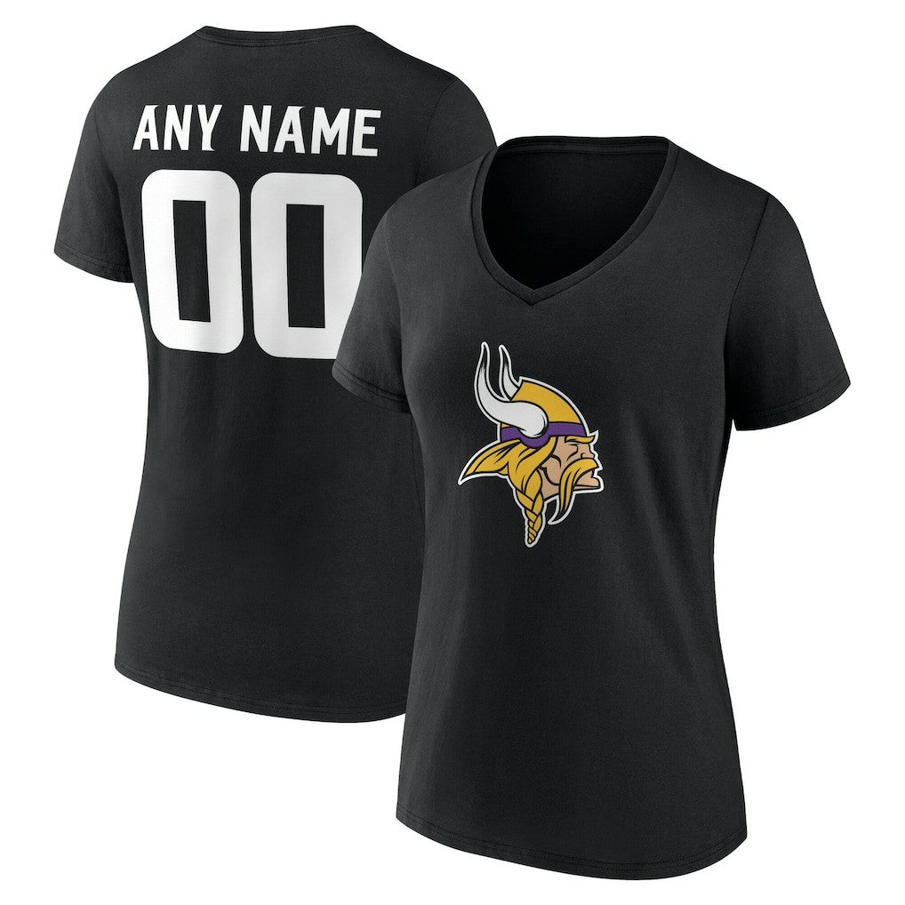 Minnesota Vikings Women's Team Authentic Personalized Name & Number V-Neck T-Shirt - Black T-shirts