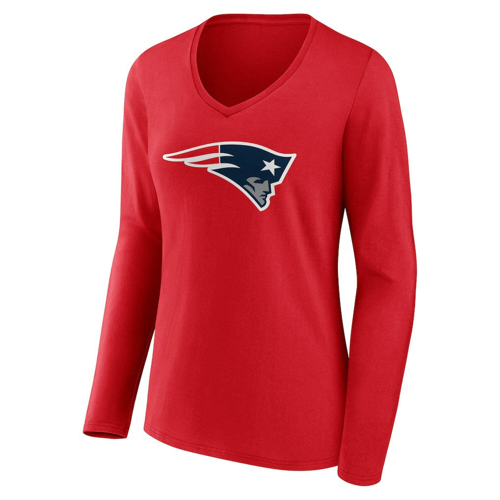 New England Patriots Women's Team Authentic Personalized Name & Number Long Sleeve V-Neck T-Shirt - Red T-shirts