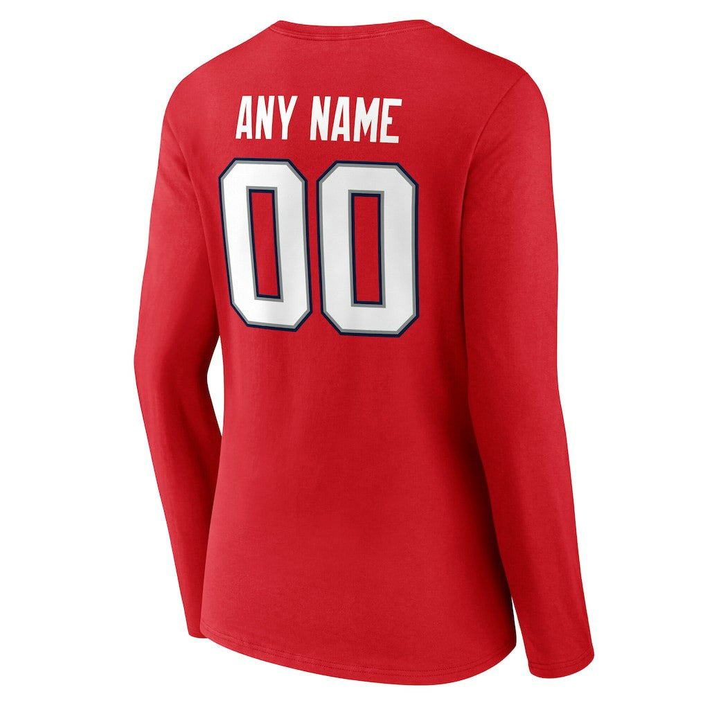 New England Patriots Women's Team Authentic Personalized Name & Number Long Sleeve V-Neck T-Shirt - Red T-shirts