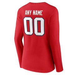 New England Patriots Women's Team Authentic Personalized Name & Number Long Sleeve V-Neck T-Shirt - Red T-shirts