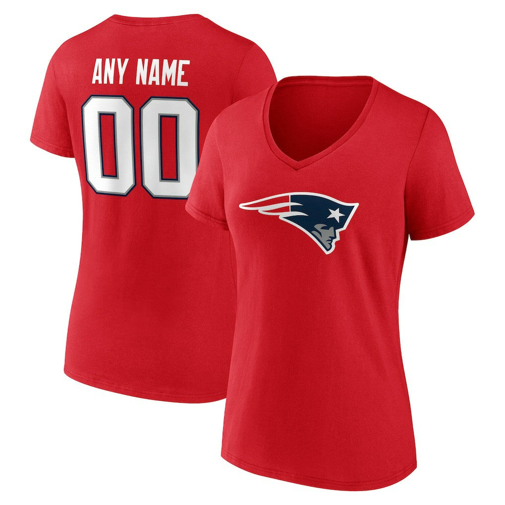 New England Patriots Women's Team Authentic Personalized Name & Number V-Neck T-Shirt - Red T-shirts
