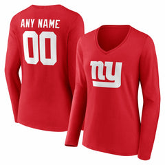 New York Giants Women's Team Authentic Personalized Name & Number Long Sleeve V-Neck T-Shirt - Red T-shirts