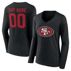 San Francisco 49ers Women's Team Authentic Personalized Name & Number Long Sleeve V-Neck T-Shirt - Black T-shirts