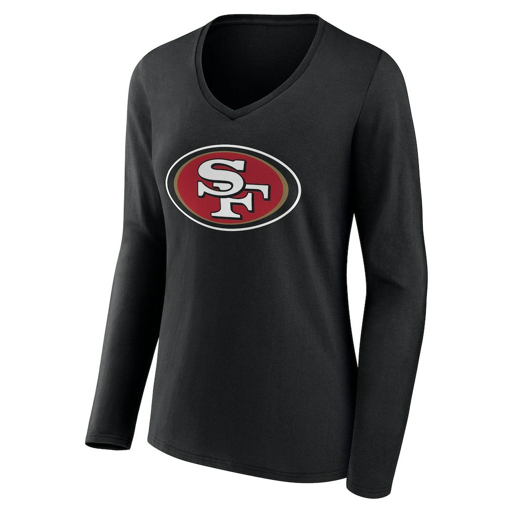 San Francisco 49ers Women's Team Authentic Personalized Name & Number Long Sleeve V-Neck T-Shirt - Black T-shirts