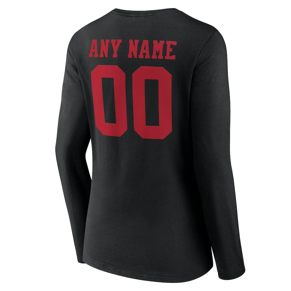San Francisco 49ers Women's Team Authentic Personalized Name & Number Long Sleeve V-Neck T-Shirt - Black T-shirts