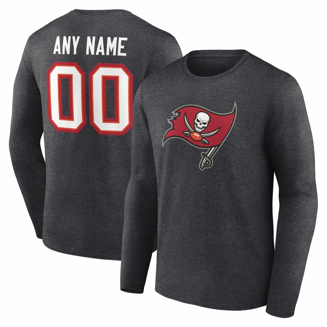 Tampa Bay Buccaneers Team Authentic Personalized Name & Number Long Sleeve T-Shirt - Charcoal T-shirts