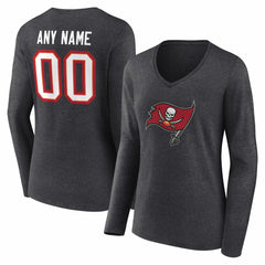 Tampa Bay Buccaneers Women's Team Authentic Personalized Name & Number Long Sleeve V-Neck T-Shirt - Charcoal T-shirts