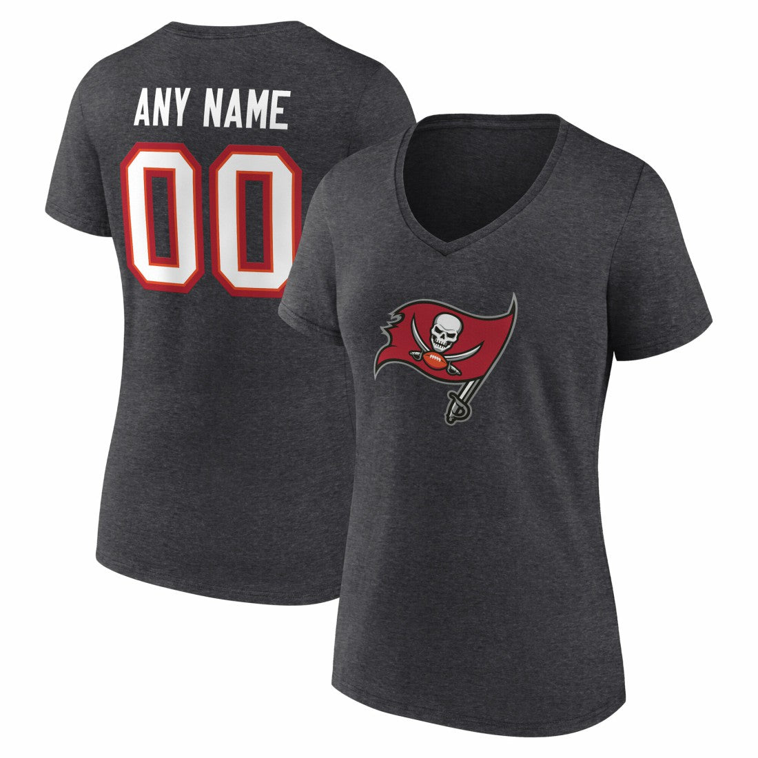Tampa Bay Buccaneers Women's Team Authentic Personalized Name & Number V-Neck T-Shirt - Charcoal T-shirts