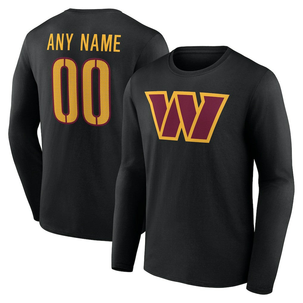 Washington Commanders Team Authentic Personalized Name & Number Long Sleeve T-Shirt - Black T-shirts