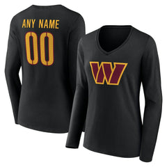 Washington Commanders Women's Team Authentic Personalized Name & Number Long Sleeve V-Neck T-Shirt - Black T-shirts