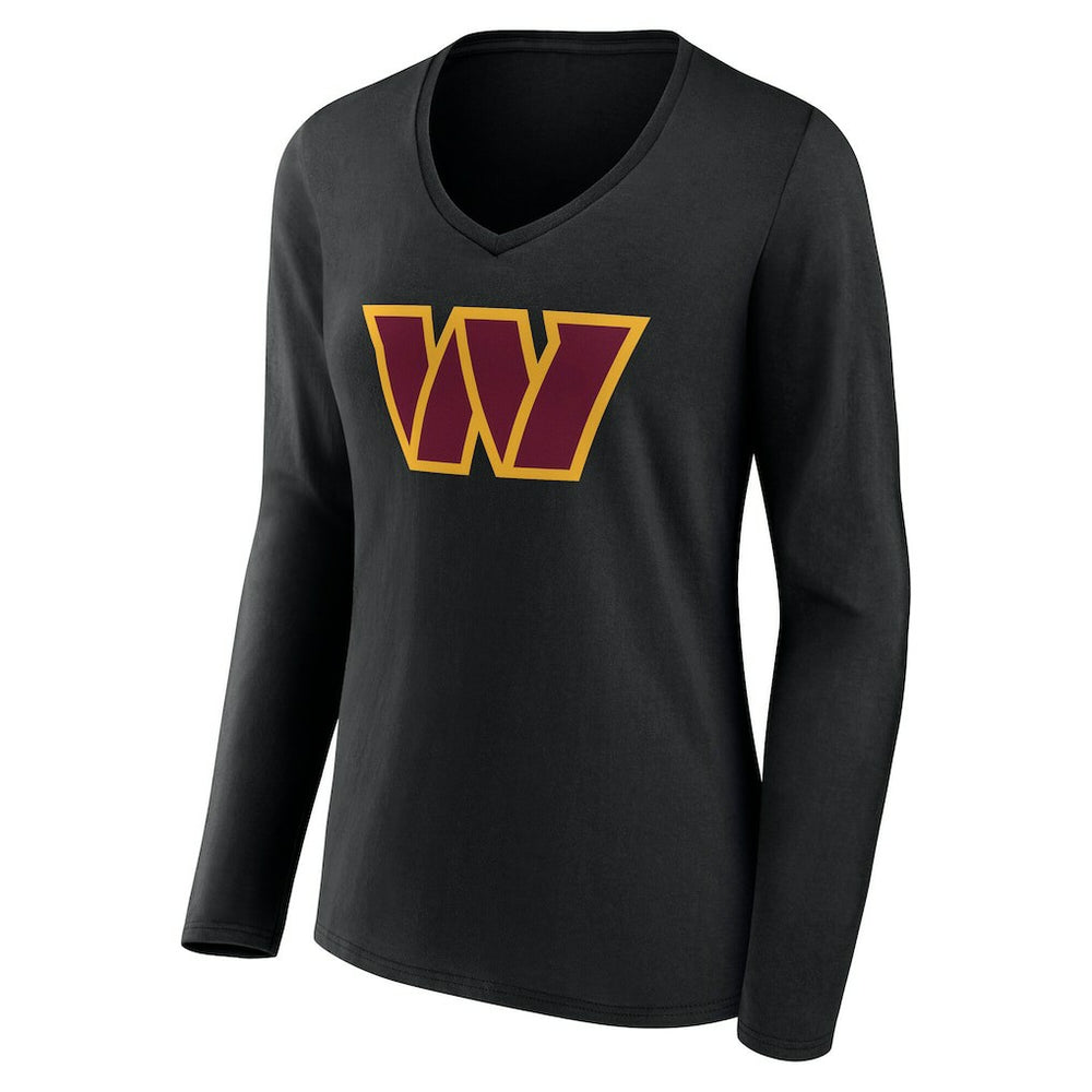 Washington Commanders Women's Team Authentic Personalized Name & Number Long Sleeve V-Neck T-Shirt - Black T-shirts