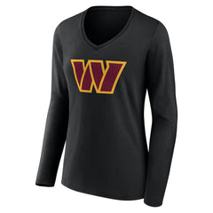 Washington Commanders Women's Team Authentic Personalized Name & Number Long Sleeve V-Neck T-Shirt - Black T-shirts