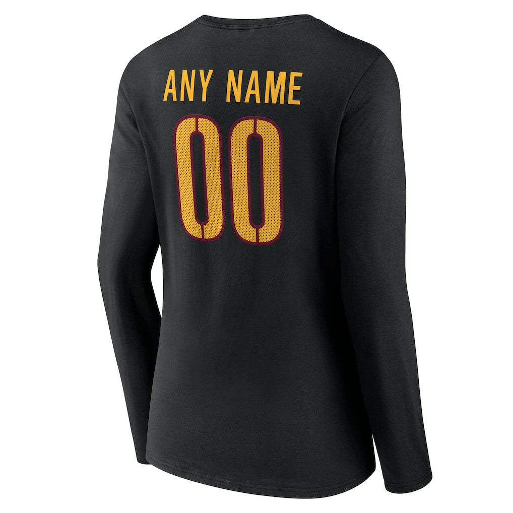 Washington Commanders Women's Team Authentic Personalized Name & Number Long Sleeve V-Neck T-Shirt - Black T-shirts
