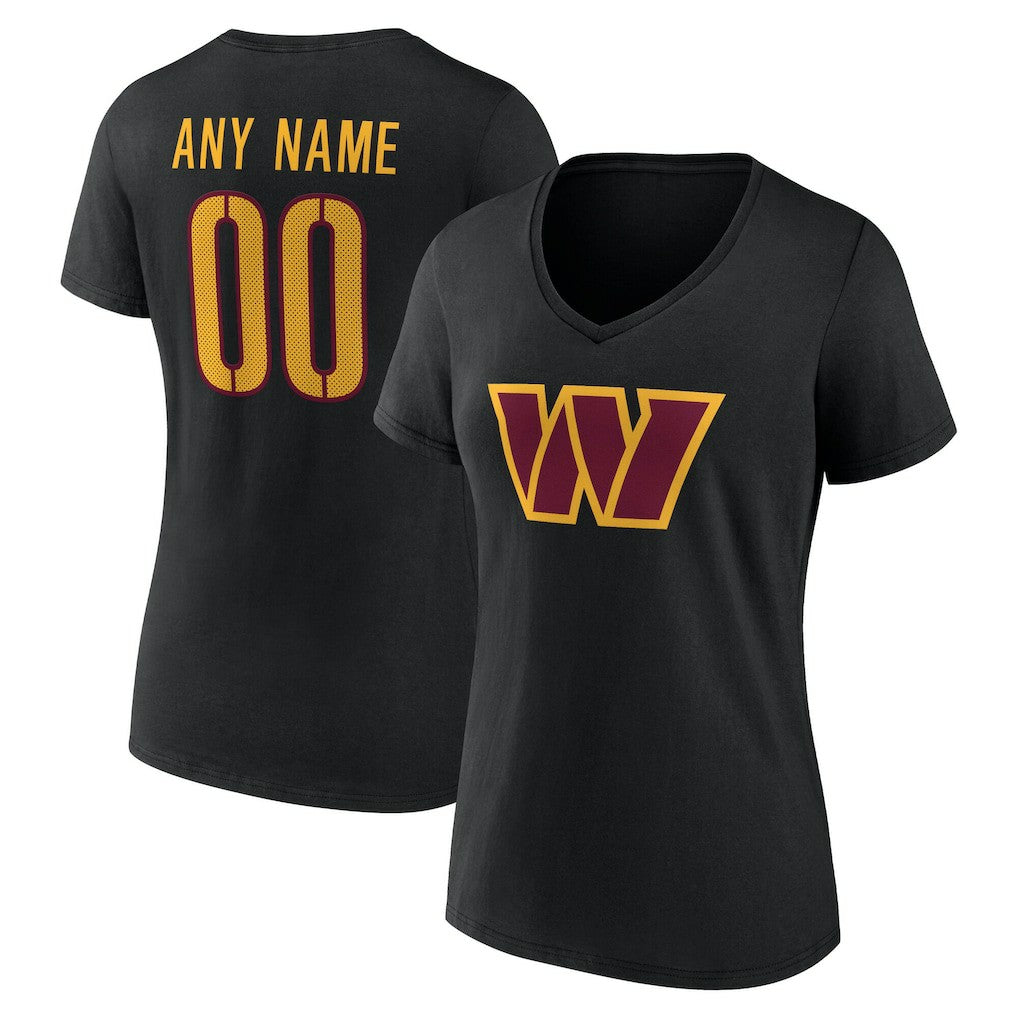 Washington Commanders Women's Team Authentic Personalized Name & Number V-Neck T-Shirt - Black T-shirts