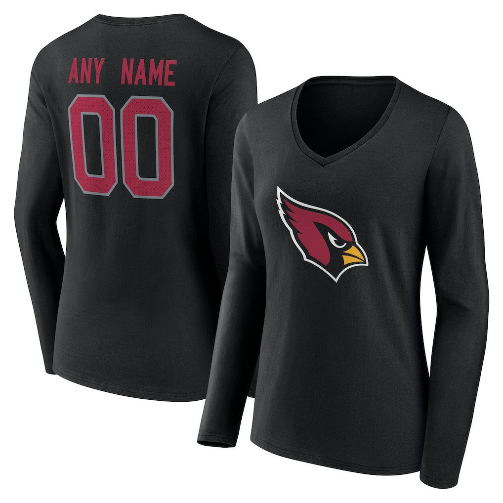 Arizona Cardinals Women's Team Authentic Personalized Name & Number Long Sleeve V-Neck T-Shirt - Black T-shirts