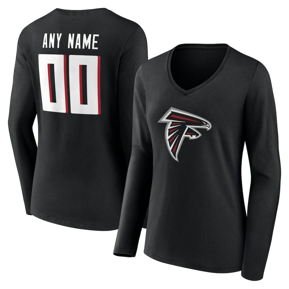 Atlanta Falcons Women's Team Authentic Personalized Name & Number Long Sleeve V-Neck T-Shirt - Black T-shirts
