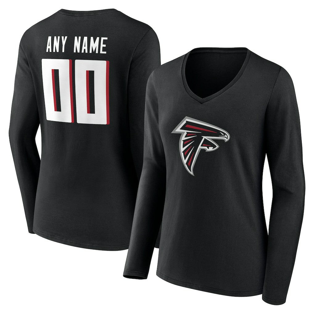 Atlanta Falcons Women's Team Authentic Personalized Name & Number Long Sleeve V-Neck T-Shirt - Black T-shirts