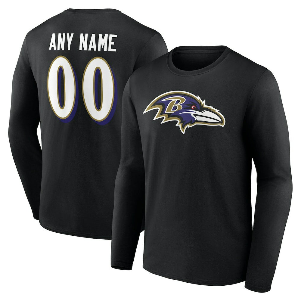 Baltimore Ravens Team Authentic Personalized Name & Number Long Sleeve T-Shirt - Black T-shirts