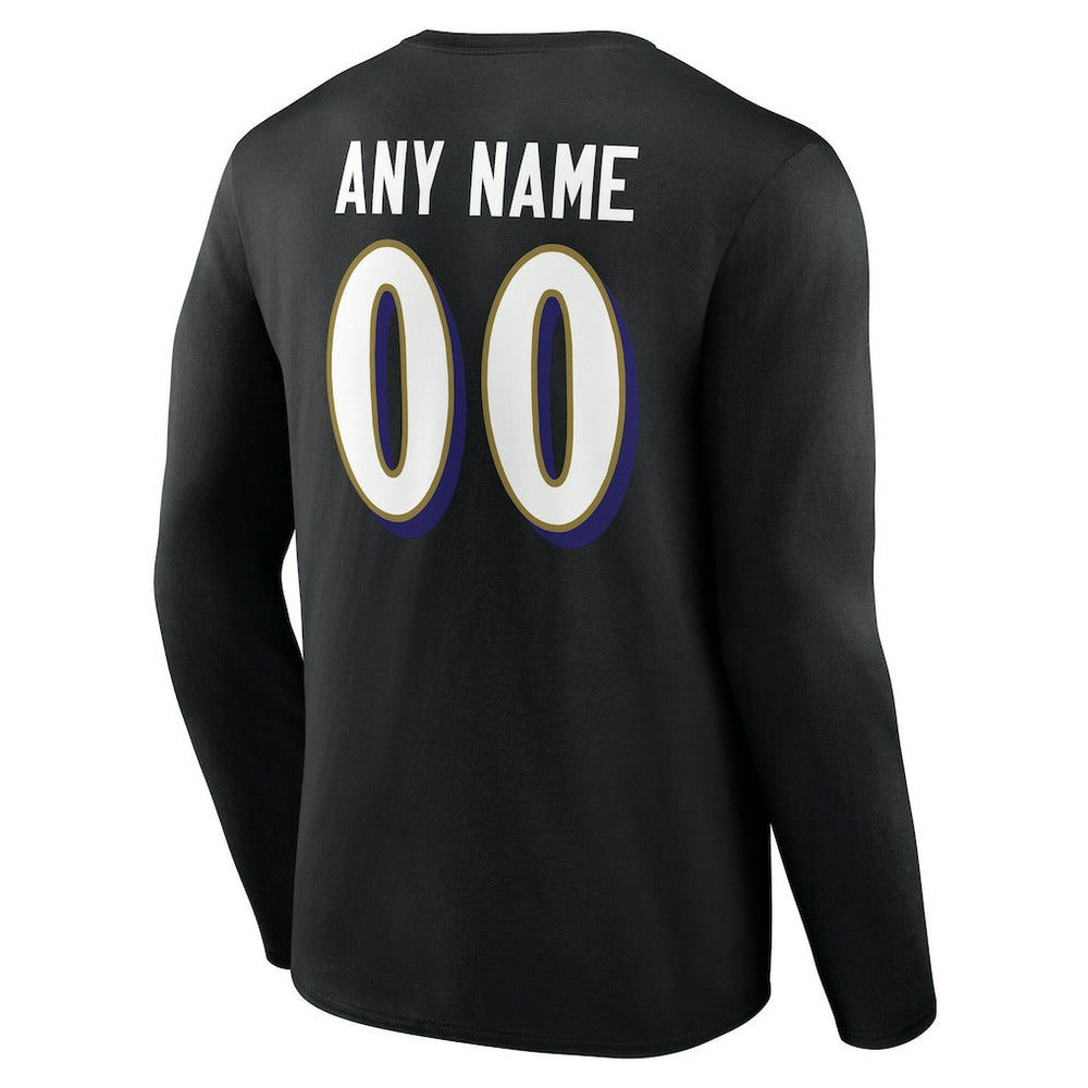 Baltimore Ravens Team Authentic Personalized Name & Number Long Sleeve T-Shirt - Black T-shirts