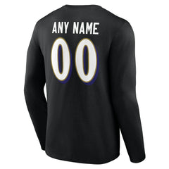 Baltimore Ravens Team Authentic Personalized Name & Number Long Sleeve T-Shirt - Black T-shirts