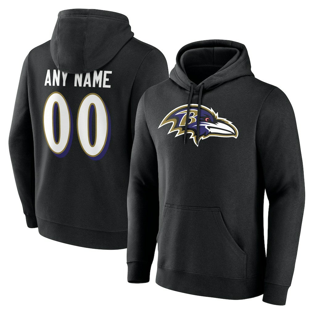 Baltimore Ravens Team Authentic Personalized Name & Number Hoodie - Black Hoodies