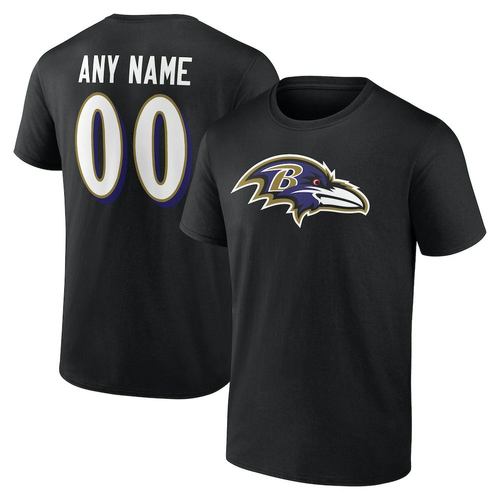 Baltimore Ravens Team Authentic Personalized Name & Number T-Shirt - Black T-shirts