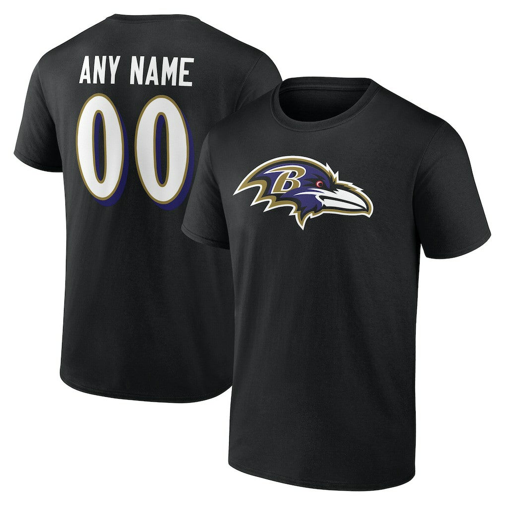 Baltimore Ravens Team Authentic Personalized Name & Number T-Shirt - Black T-shirts