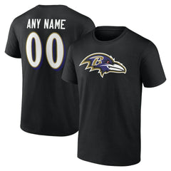 Baltimore Ravens Team Authentic Personalized Name & Number T-Shirt - Black T-shirts