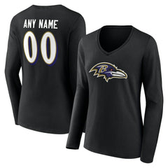 Baltimore Ravens Women's Team Authentic Personalized Name & Number Long Sleeve V-Neck T-Shirt - Black T-shirts
