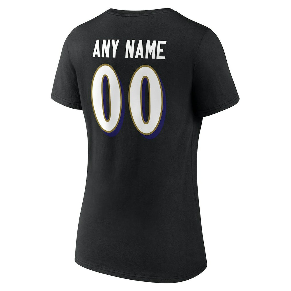 Baltimore Ravens Women's Team Authentic Personalized Name & Number V-Neck T-Shirt - Black T-shirts