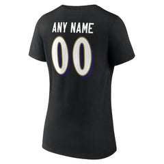 Baltimore Ravens Women's Team Authentic Personalized Name & Number V-Neck T-Shirt - Black T-shirts