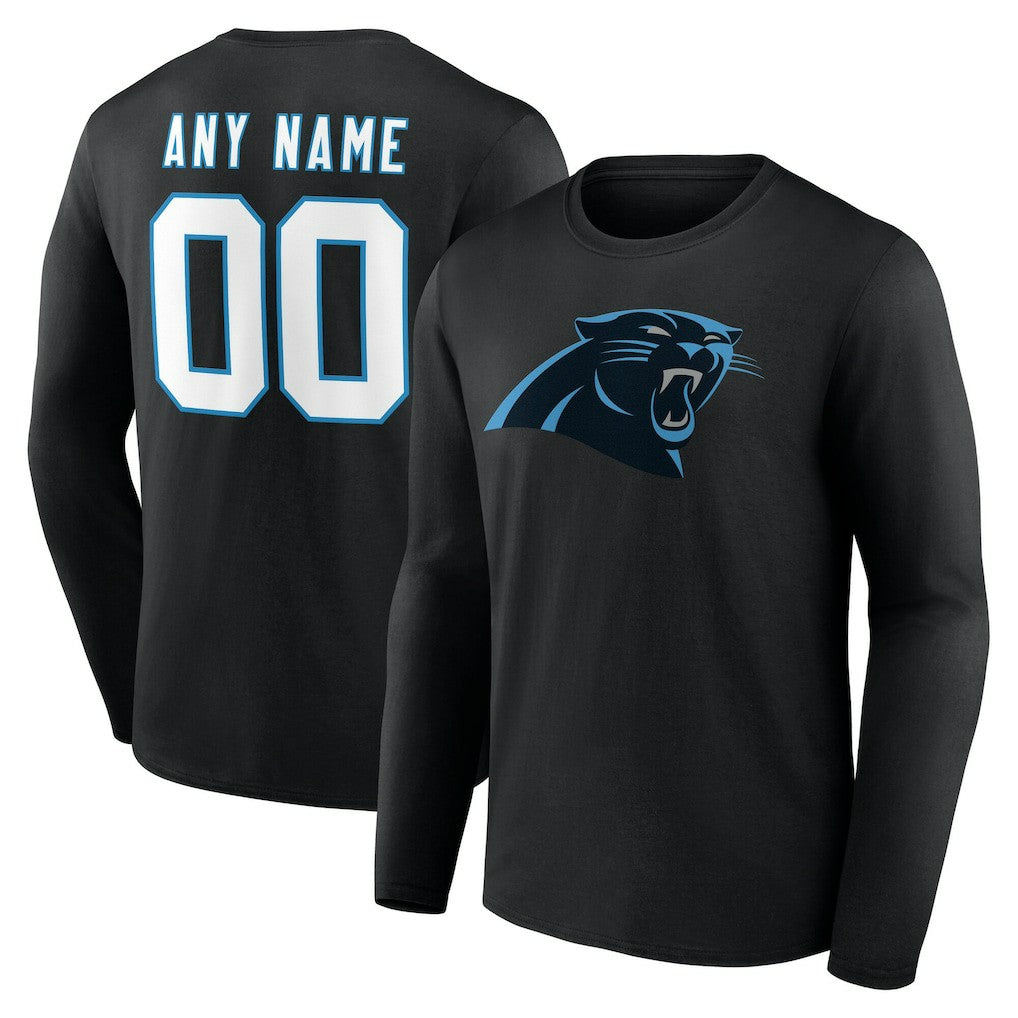 Carolina Panthers Team Authentic Personalized Name & Number Long Sleeve T-Shirt - Black T-shirts