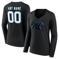 Carolina Panthers Women's Team Authentic Personalized Name & Number Long Sleeve V-Neck T-Shirt - Black T-shirts
