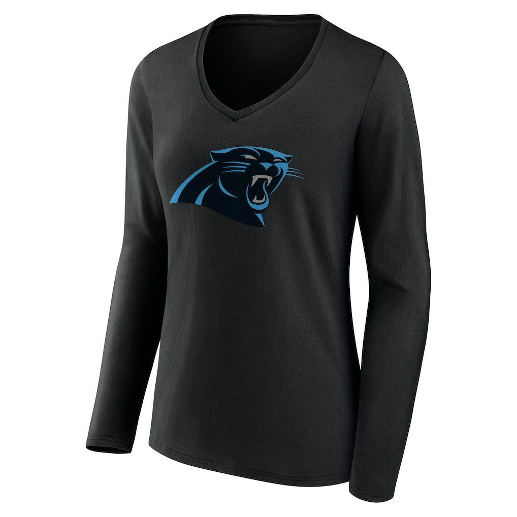 Carolina Panthers Women's Team Authentic Personalized Name & Number Long Sleeve V-Neck T-Shirt - Black T-shirts