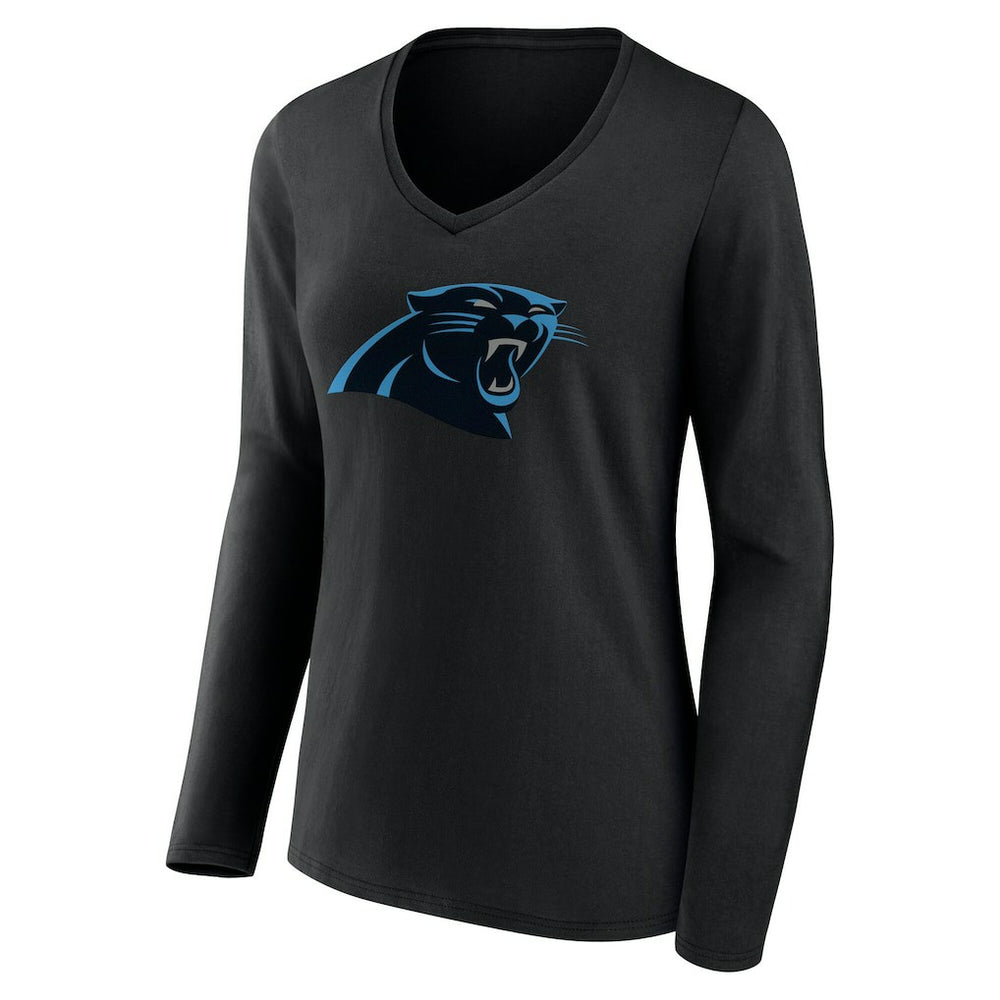 Carolina Panthers Women's Team Authentic Personalized Name & Number Long Sleeve V-Neck T-Shirt - Black T-shirts