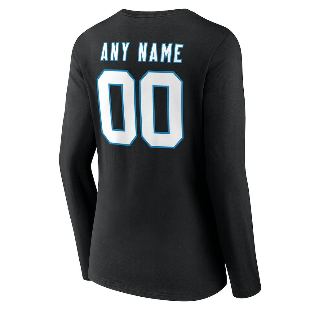 Carolina Panthers Women's Team Authentic Personalized Name & Number Long Sleeve V-Neck T-Shirt - Black T-shirts