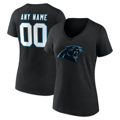 Carolina Panthers Women's Team Authentic Personalized Name & Number V-Neck T-Shirt - Black T-shirts