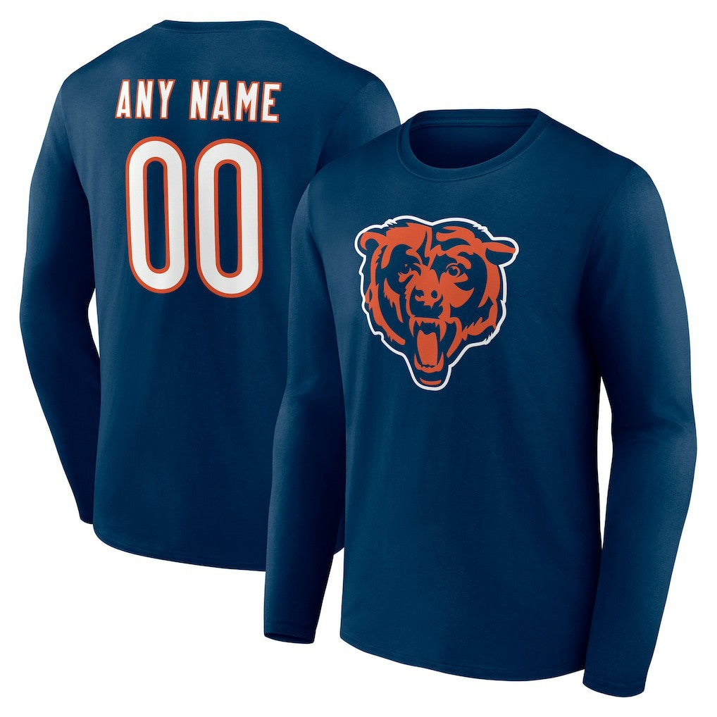 Chicago Bears Team Authentic Personalized Name & Number Long Sleeve T-Shirt - Navy T-shirts