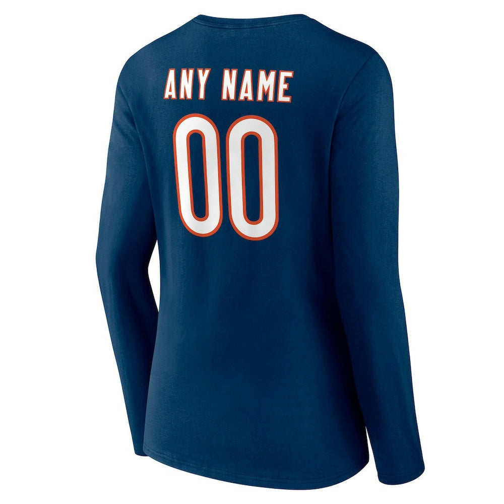 Chicago Bears Women's Team Authentic Personalized Name & Number Long Sleeve V-Neck T-Shirt - Navy T-shirts