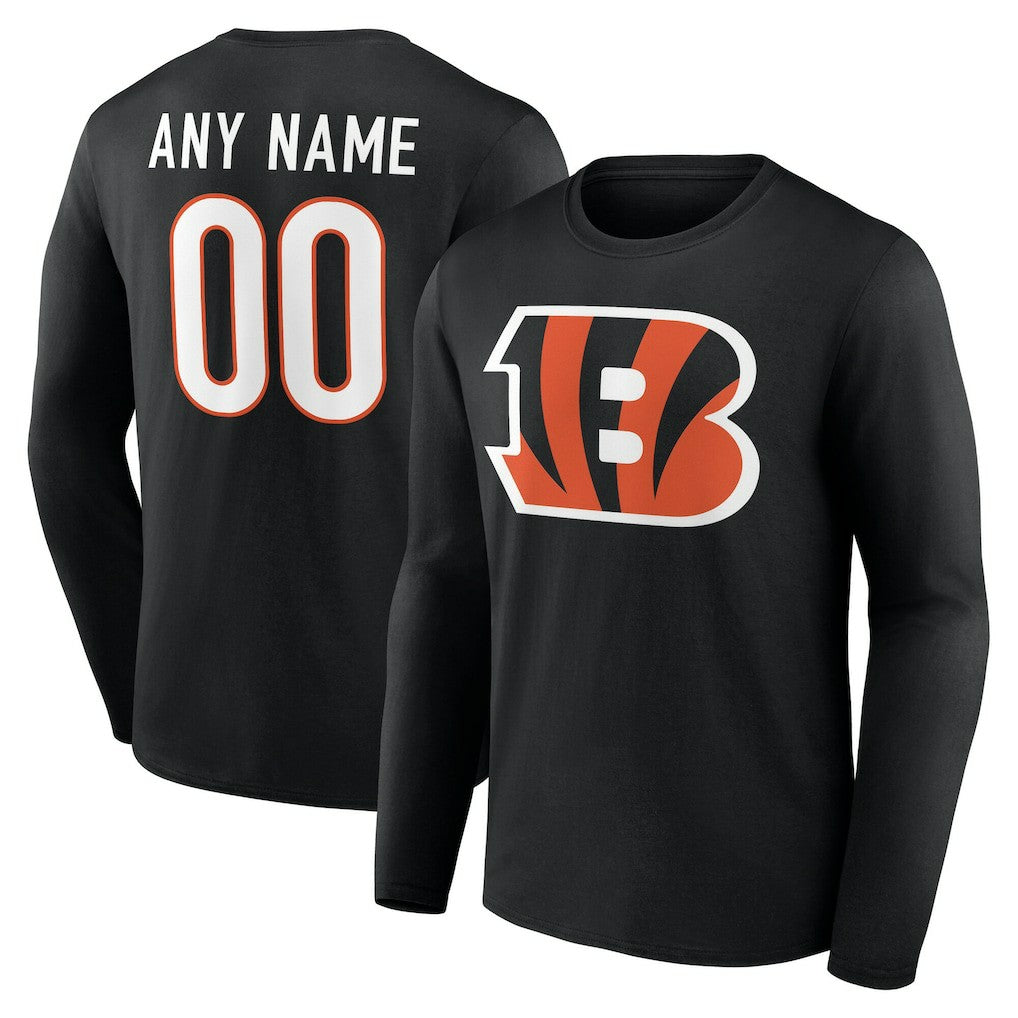 Cincinnati Bengals Team Authentic Personalized Name & Number Long Sleeve T-Shirt - Black T-shirts