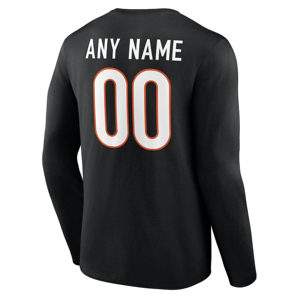 Cincinnati Bengals Team Authentic Personalized Name & Number Long Sleeve T-Shirt - Black T-shirts