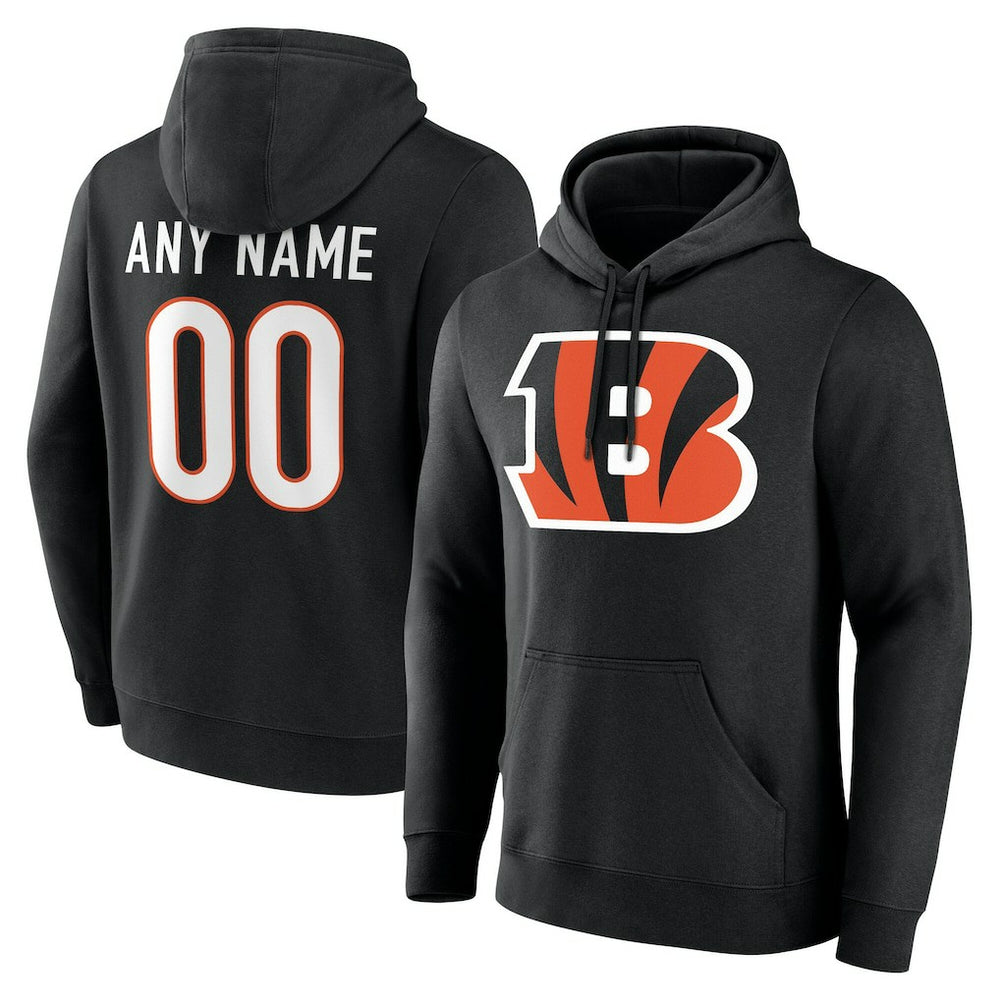 Cincinnati Bengals Team Authentic Personalized Name & Number Hoodie - Black Hoodies