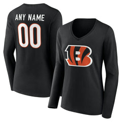 Cincinnati Bengals Women's Team Authentic Personalized Name & Number Long Sleeve V-Neck T-Shirt - Black T-shirts