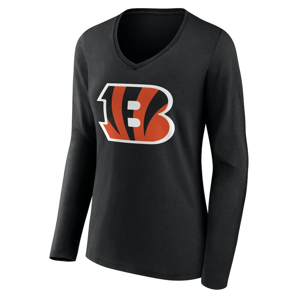 Cincinnati Bengals Women's Team Authentic Personalized Name & Number Long Sleeve V-Neck T-Shirt - Black T-shirts
