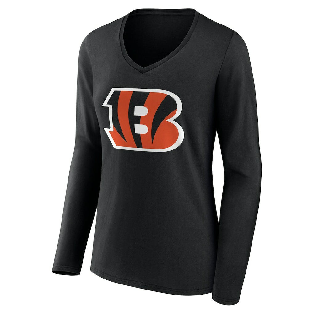 Cincinnati Bengals Women's Team Authentic Personalized Name & Number Long Sleeve V-Neck T-Shirt - Black T-shirts