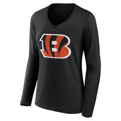 Cincinnati Bengals Women's Team Authentic Personalized Name & Number Long Sleeve V-Neck T-Shirt - Black T-shirts