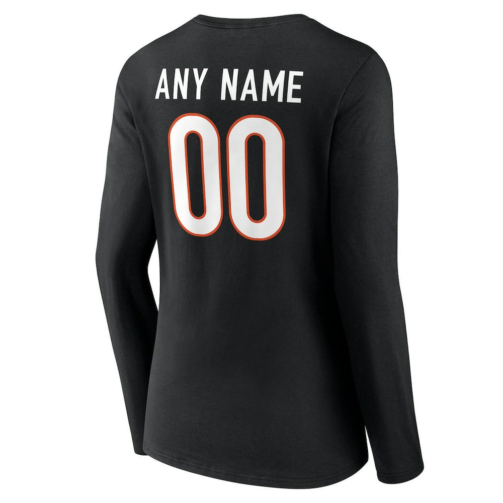 Cincinnati Bengals Women's Team Authentic Personalized Name & Number Long Sleeve V-Neck T-Shirt - Black T-shirts