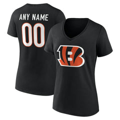Cincinnati Bengals Women's Team Authentic Personalized Name & Number V-Neck T-Shirt - Black T-shirts