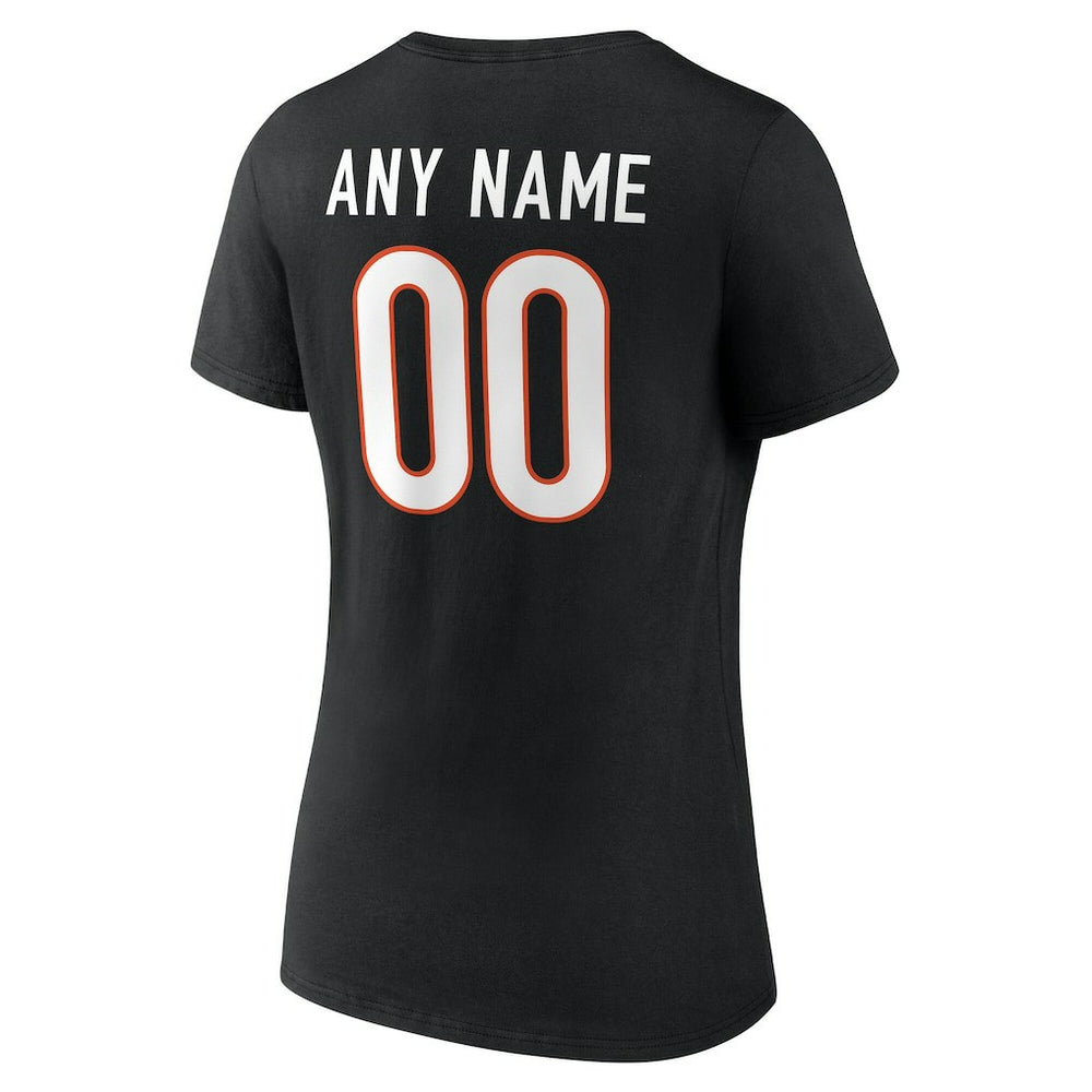 Cincinnati Bengals Women's Team Authentic Personalized Name & Number V-Neck T-Shirt - Black T-shirts